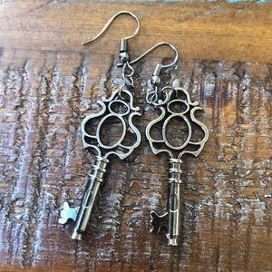 Gunmetal key earrings
